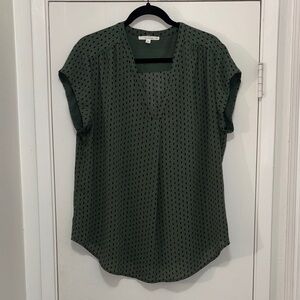 Fun 2 Fun Olive Patterned V-Neck Blouse